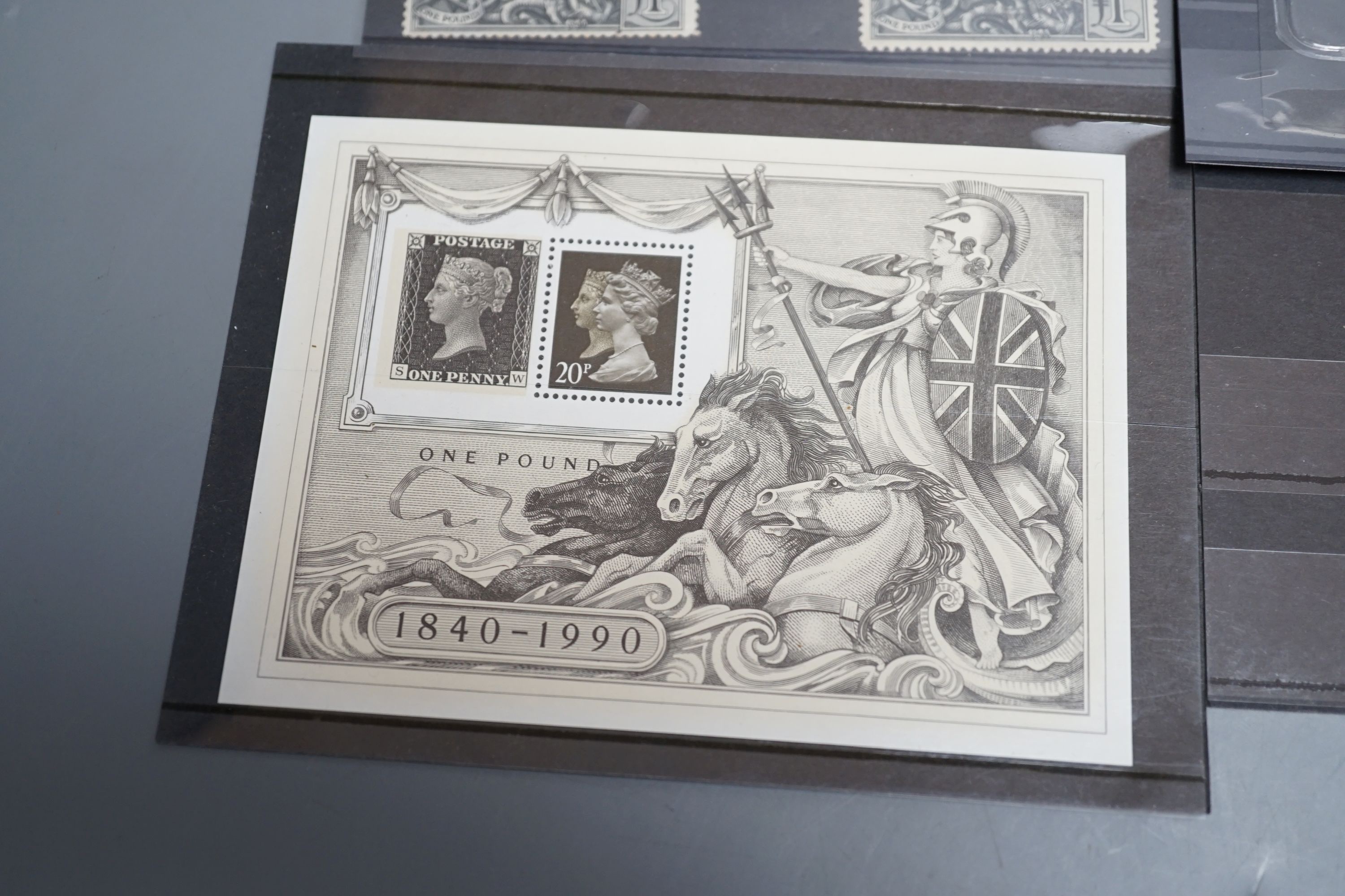 A small group of stamps - GB 1840 1d black used, 1885 2sh.6d. 10sh. used, 1929 Puc £1 mint and £1 used and various